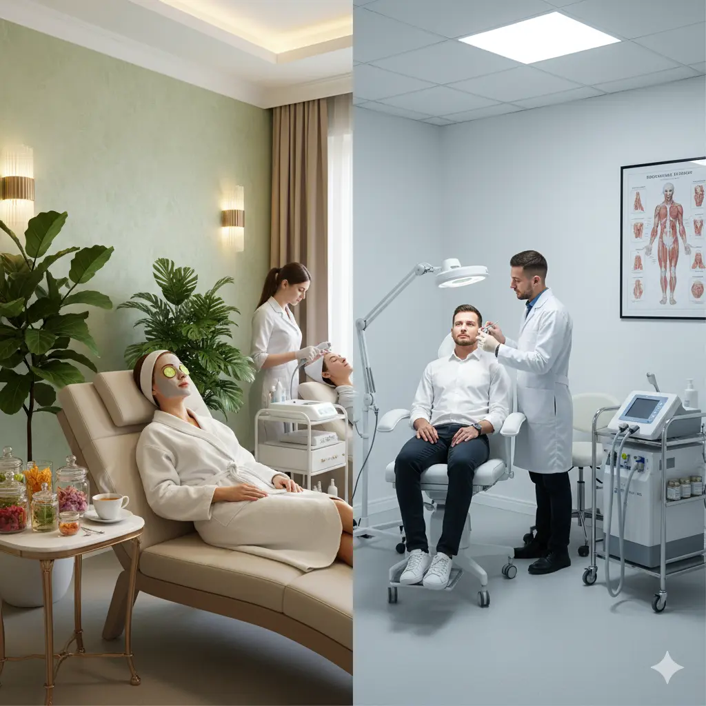 Side by side images of Medi spa vs dermatology clinics